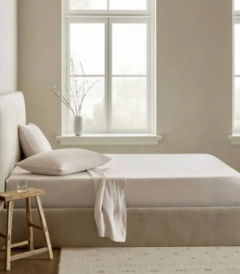 Quince Linen gray cream fitted & flat sheet set